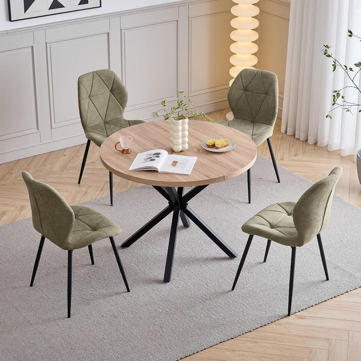 2er-Set Esszimmerstühle Leinen Grün, Gepolstert & Komfortabel