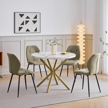 2er-Set Esszimmerstühle Leinen Grün, Gepolstert & Komfortabel