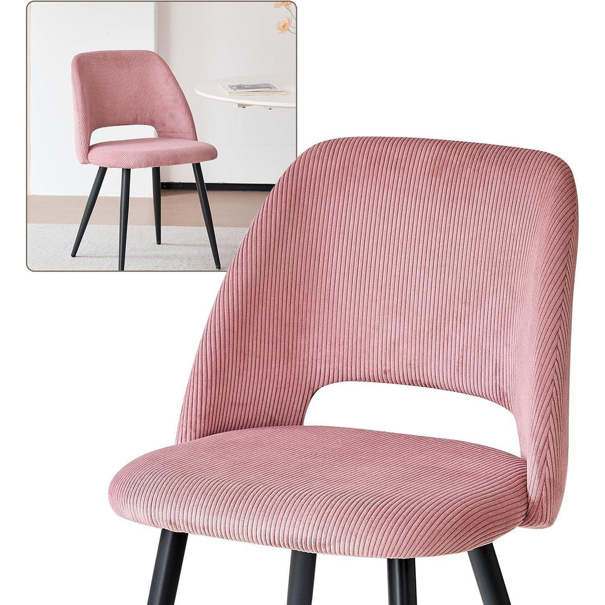 6 Esszimmerstühle mit Cordbezug, Rosa – Bequemer Sitz