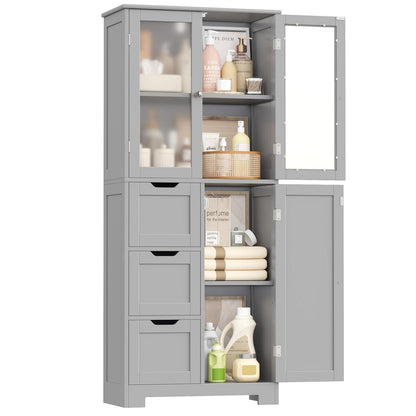 Hochschrank Badezimmerschrank mit 3 Türen & Schubladen Grau