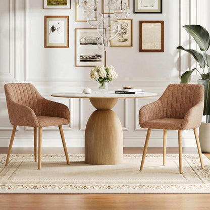 Esszimmerstühle Set 4er Beige Holzbeine mit Armlehne