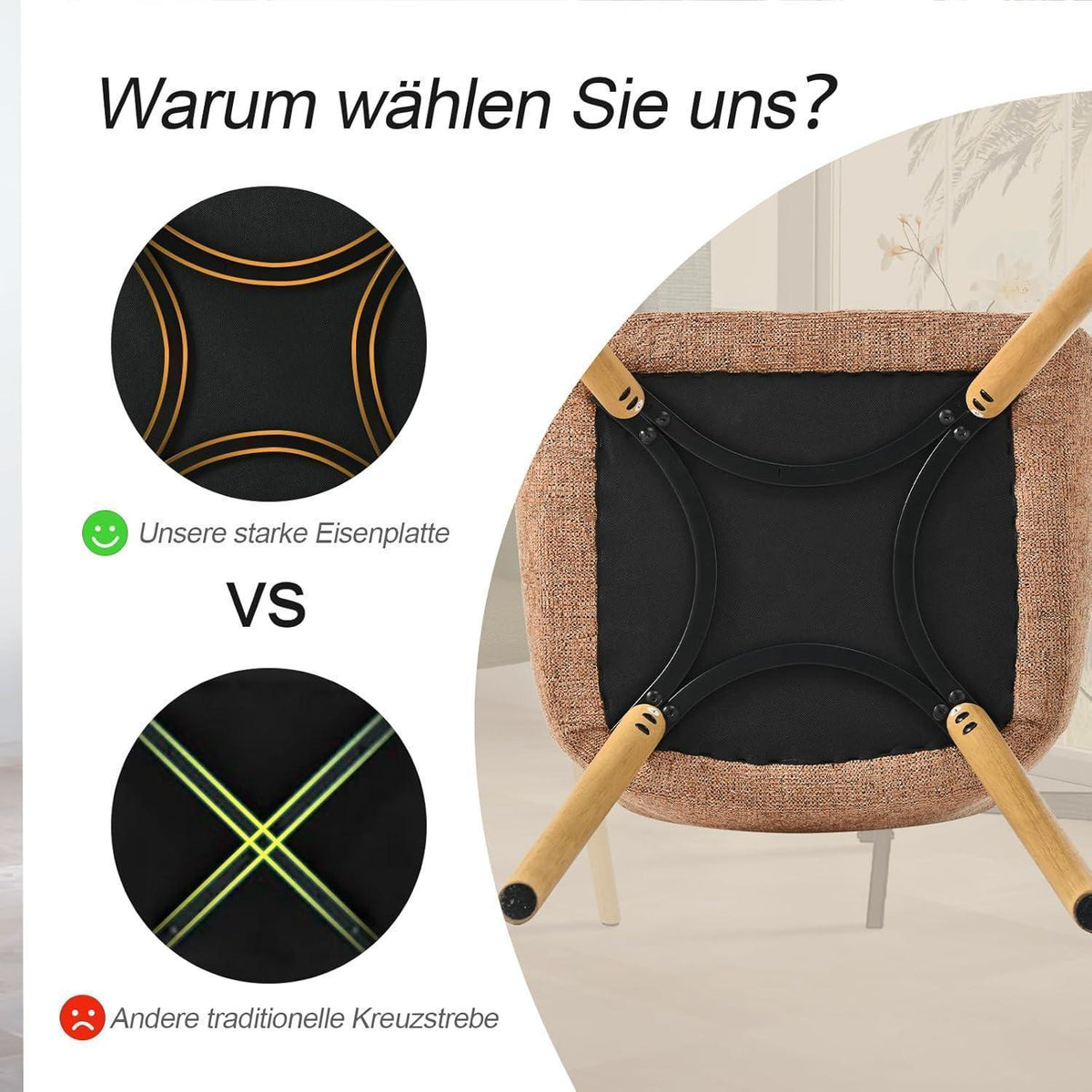 Esszimmerstühle Set 4er Beige Holzbeine mit Armlehne