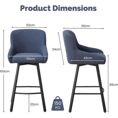 360° Drehstuhl Barhocker Set Blau – 3er Pack mit Fußstütze