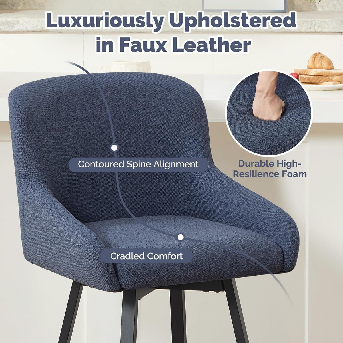 360° Drehstuhl Barhocker Set Blau – 3er Pack mit Fußstütze