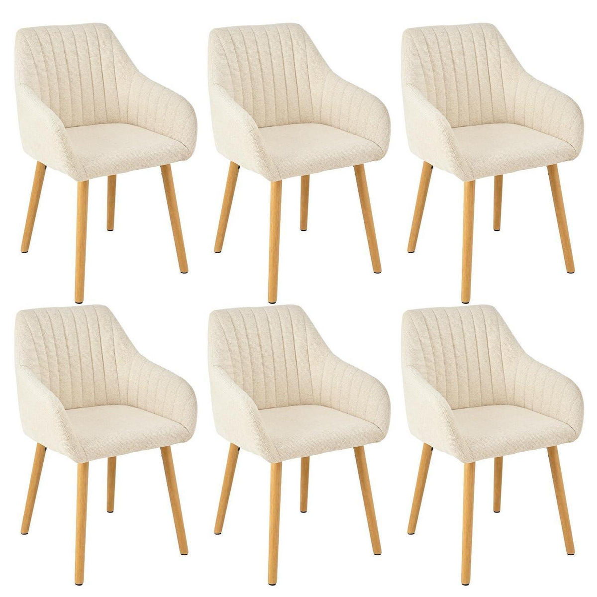 Esszimmerstühle Beige Holzbeine mit Armlehne 6er Set