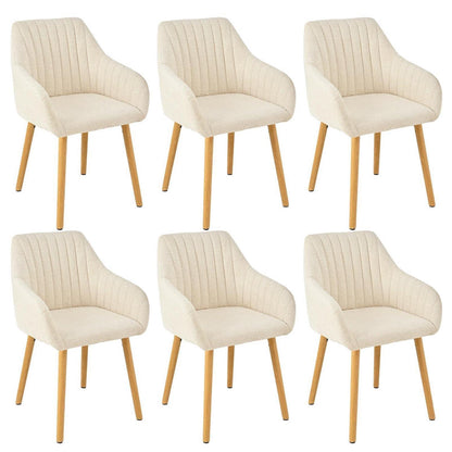 Esszimmerstühle Beige Holzbeine mit Armlehne 6er Set