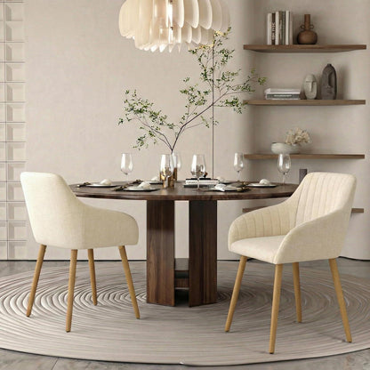 Esszimmerstühle Beige Holzbeine mit Armlehne 6er Set