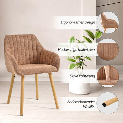 Esszimmerstühle Set 2 beige Holzbeine mit Armlehne