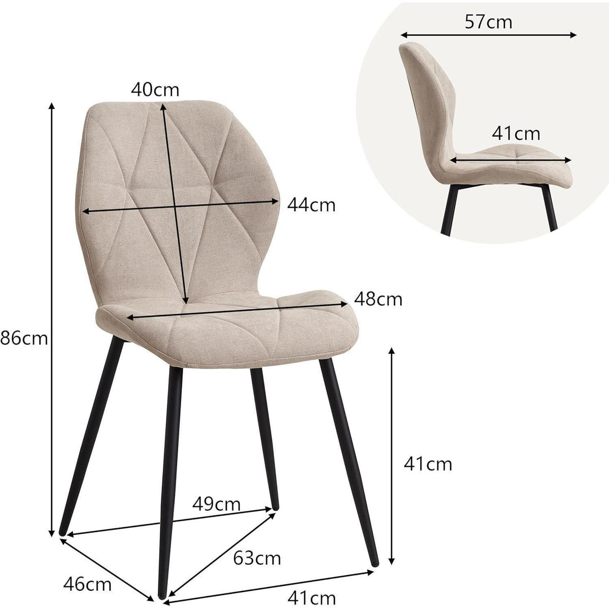 6 Esszimmerstühle Leinen-Diamant Beige, Gepolstert & Komfortabel