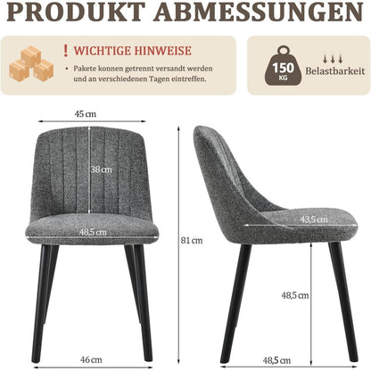 Grauer Esszimmerstuhl Set | Samt Polsterstuhl mit Holzbeinen (6er Set)
