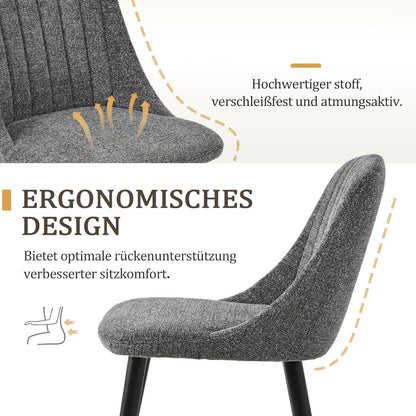 Grauer Esszimmerstuhl Set | Samt Polsterstuhl mit Holzbeinen (6er Set)
