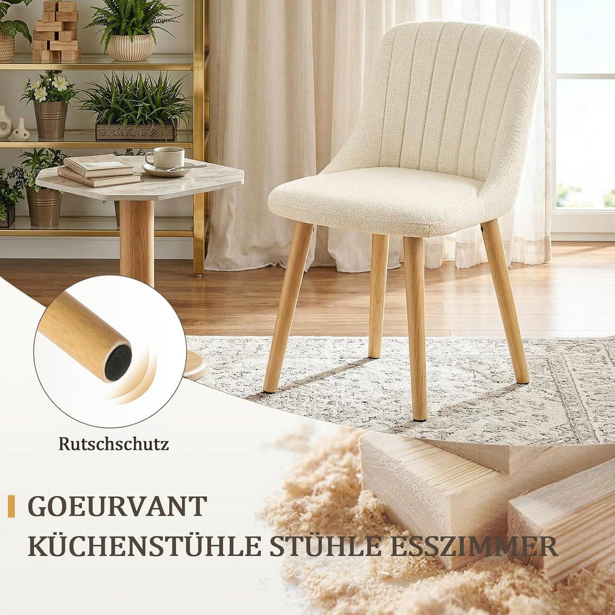 Esszimmerstuhl Set 2er – Samt, Weiß & Holzbeine
