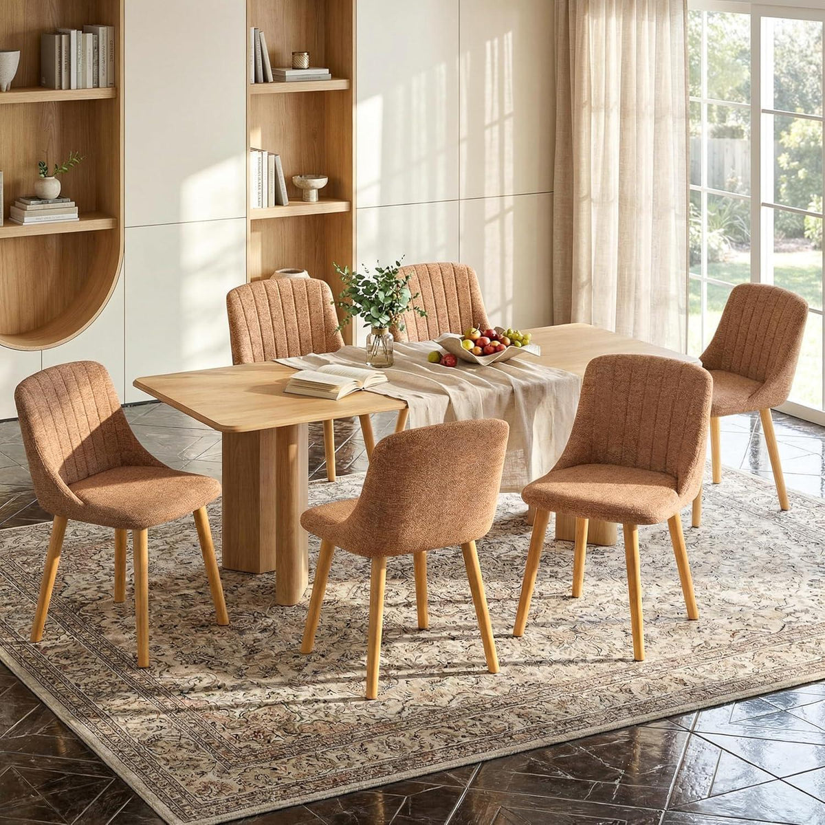 Esszimmerstuhl Braun-meliert Samt 6er Set mit Holzbeinen
