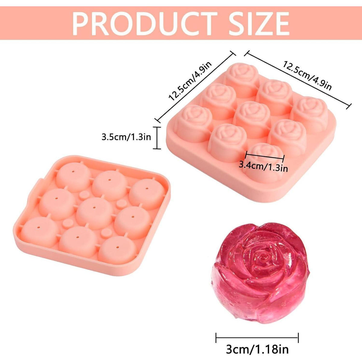 Silikon Eiswürfelform Rose 9er Set mit Deckel