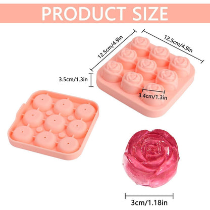 Silikon Eiswürfelform Rose 9er Set mit Deckel