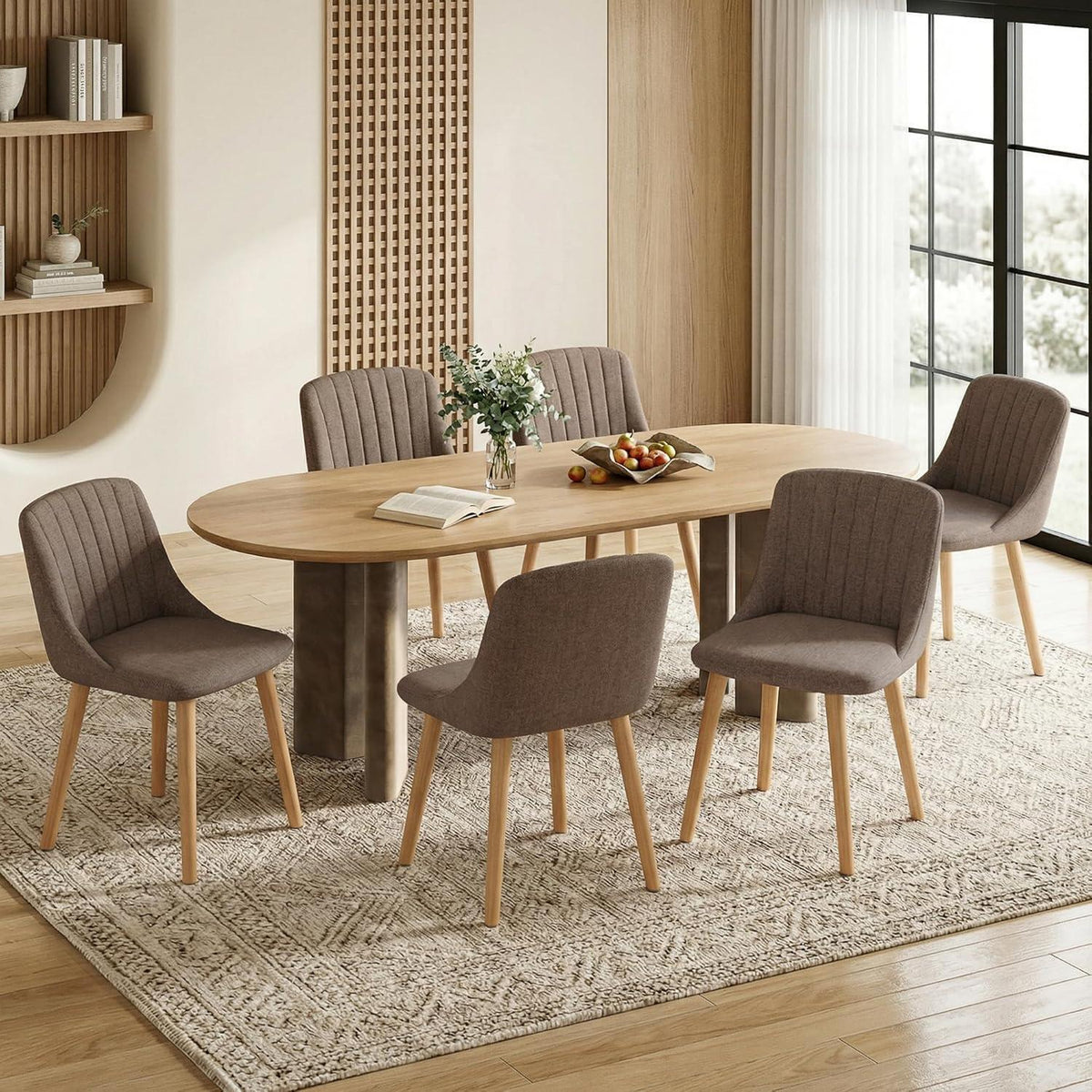 Esszimmerstühle Braun 4er Set mit Holzbeinen & Polyester