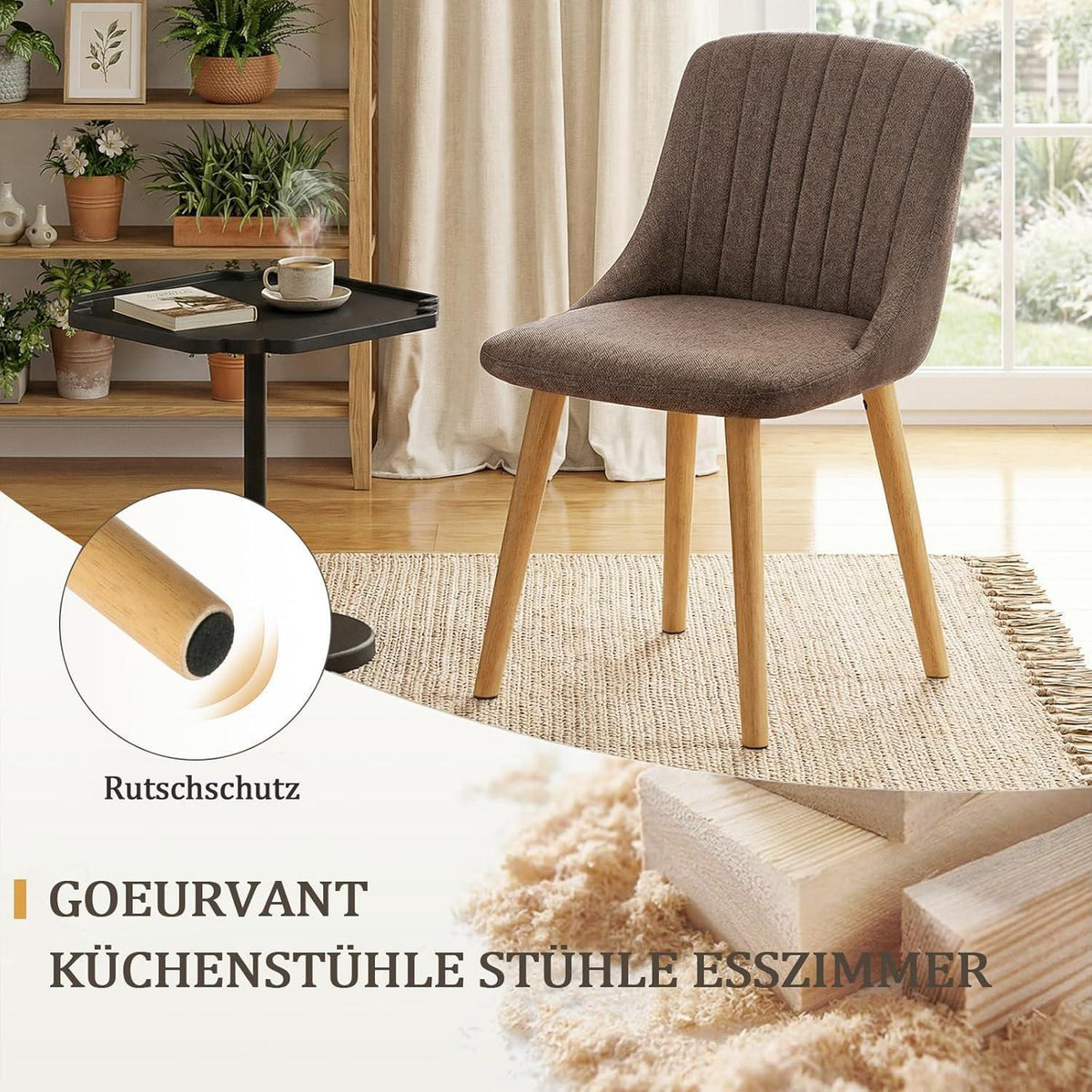 Esszimmerstühle Braun 4er Set mit Holzbeinen & Polyester