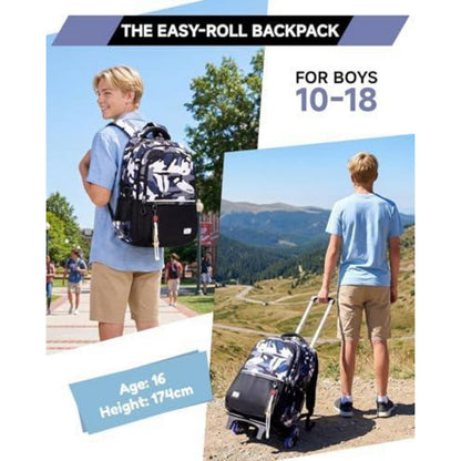 Schulrucksack mit Rollen für Jungen – Blau-Tarn, Höhenverstellbar