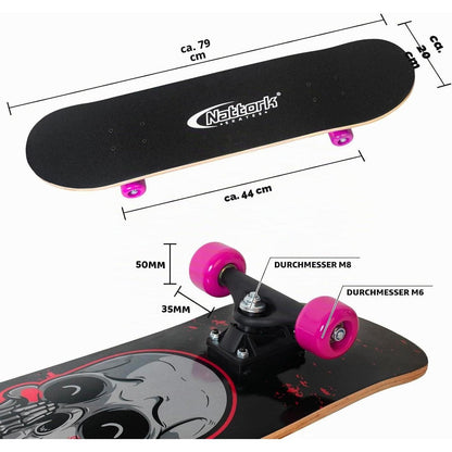 Komplett Skateboard 31 Zoll – Checkerboard Design Pink Skull