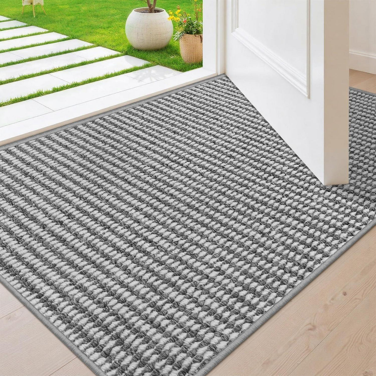 Fußmatte Innen 60x90cm Grau Weiß – Rutschfest & Waschbar