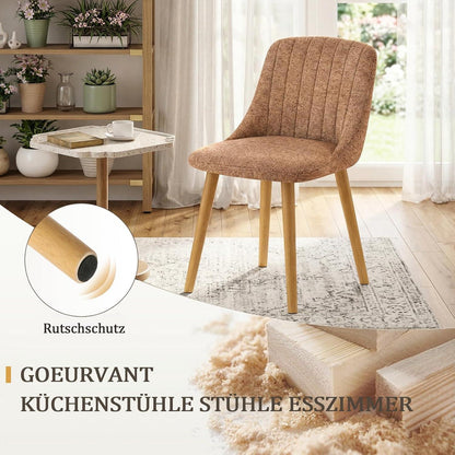 Samt Esszimmerstühle 2er Set Braun-Meliert mit Holzbeinen