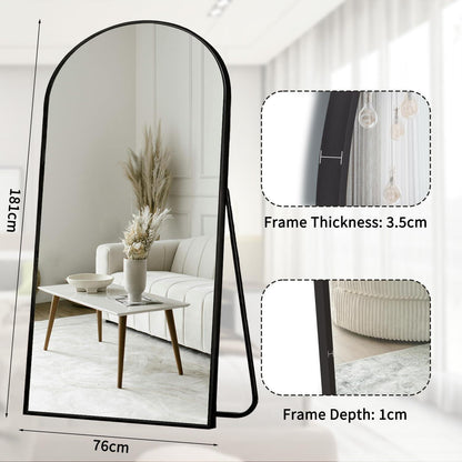 Großer Bogen Standspiegel 181x76 cm – Gehärtetes Glas, Schwarz