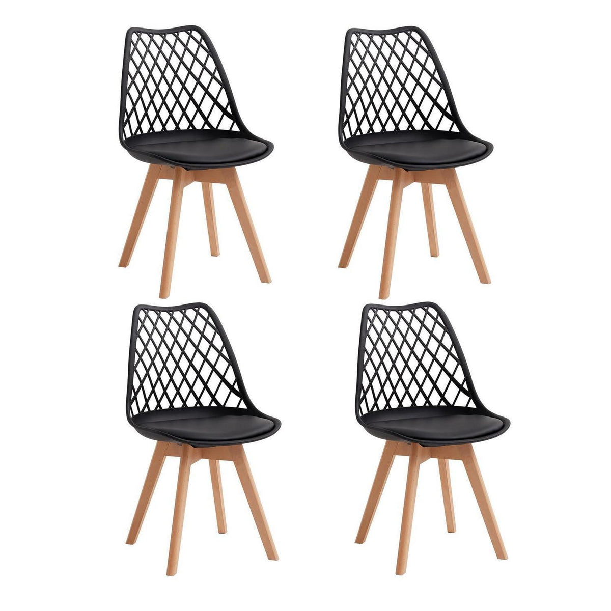 Esszimmerstuhl Set 4er-Pack, Netzrücken, Schwarz