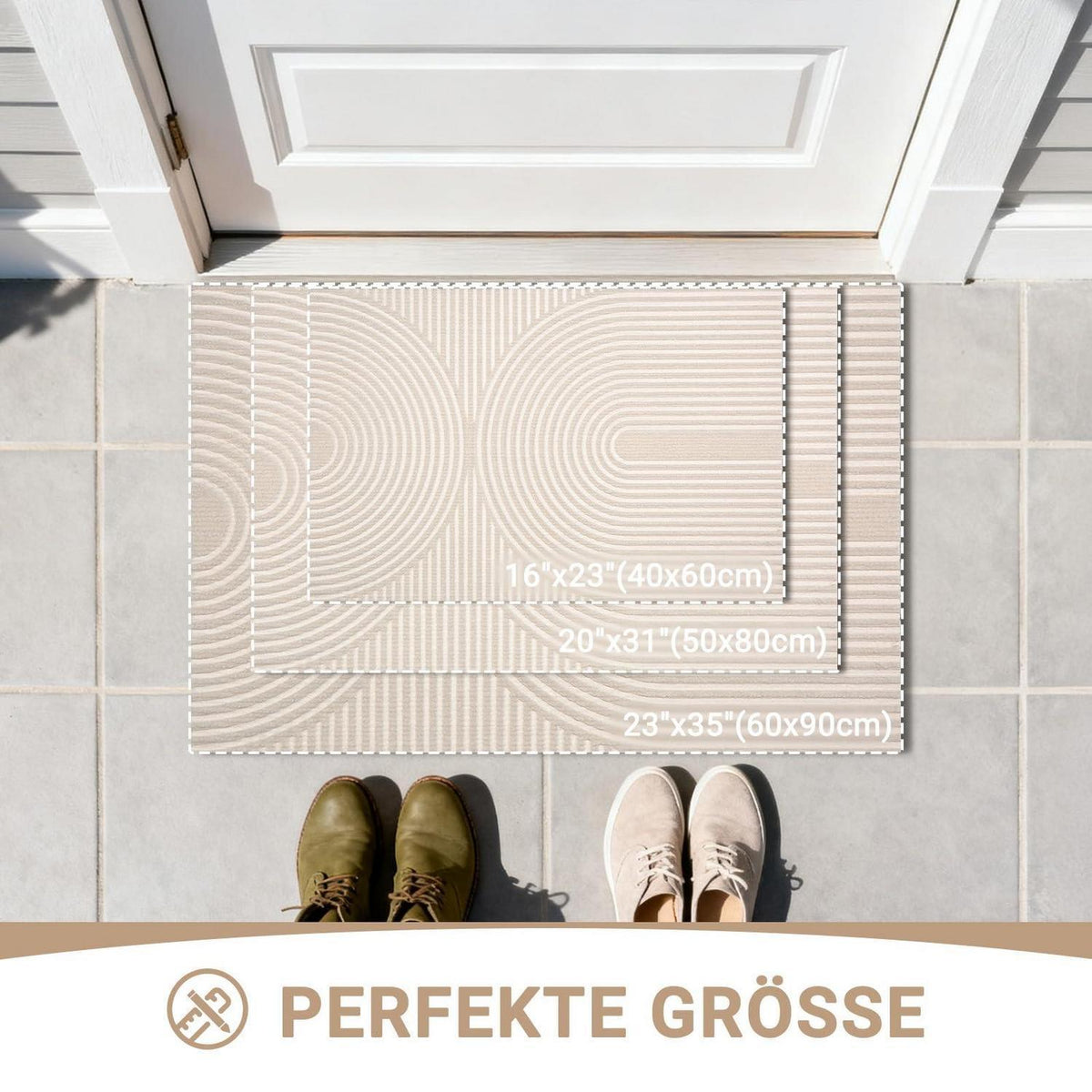 Fußmatte 60x90cm rutschfest – Elfenbein Wellen Design