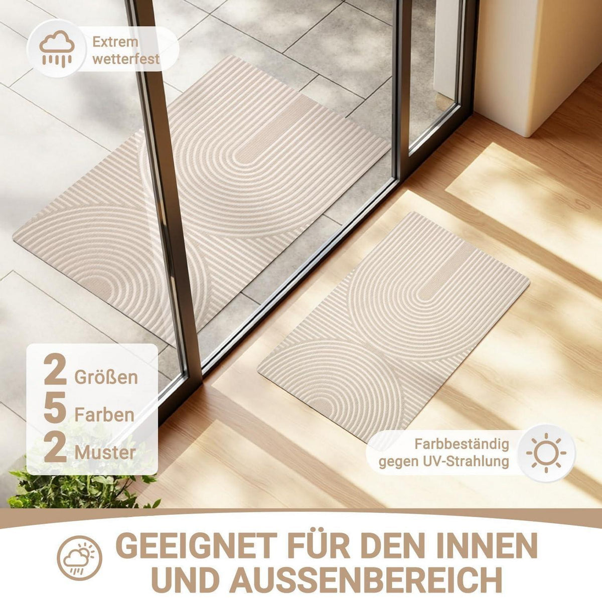 Fußmatte 60x90cm rutschfest – Elfenbein Wellen Design