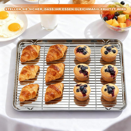 Edelstahl Backblech mit Abkühlgitter – Rechteckiges Kuchenblech 27x20cm