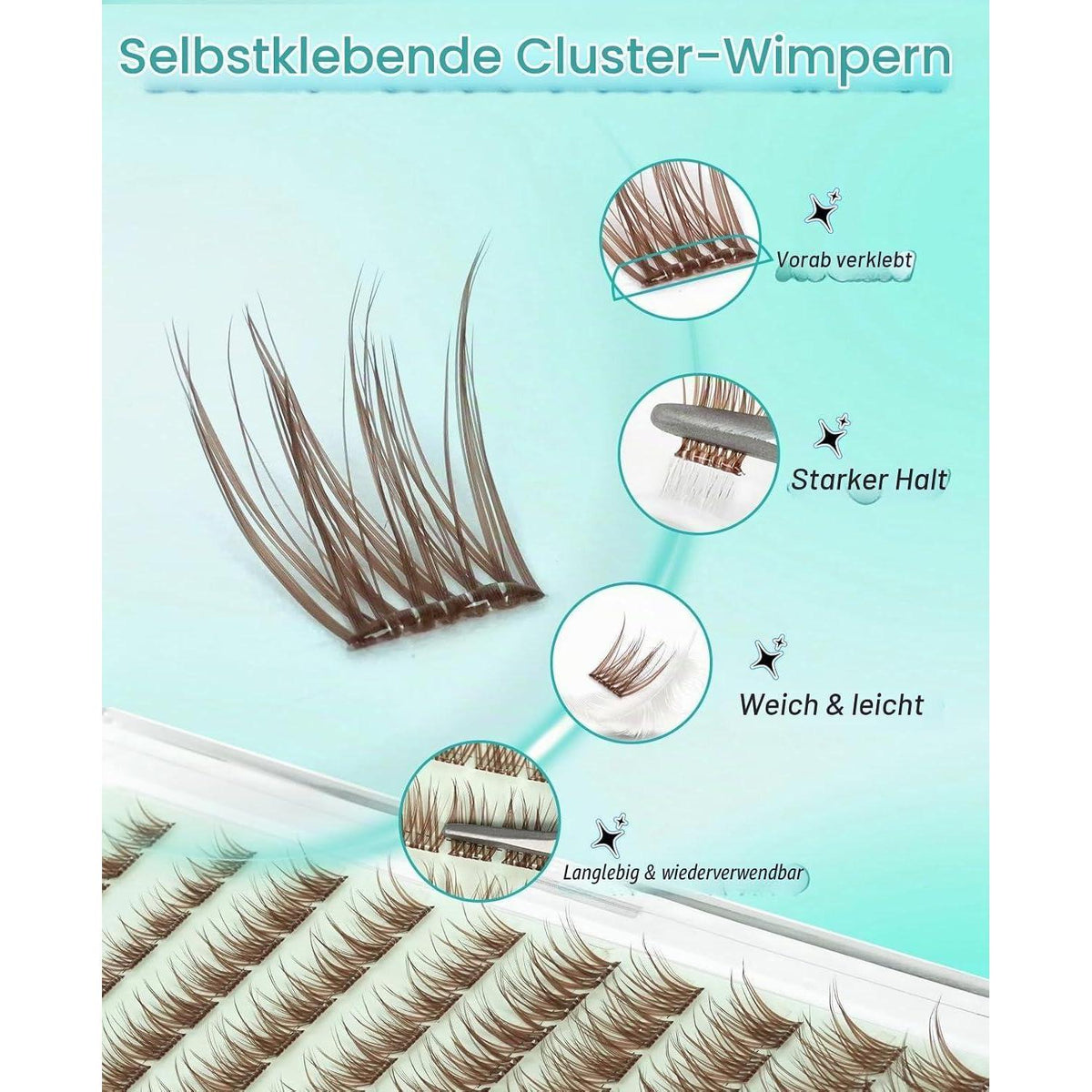 Selbstklebende Wimpern Brown Cluster Lashes 120pcs C Curl