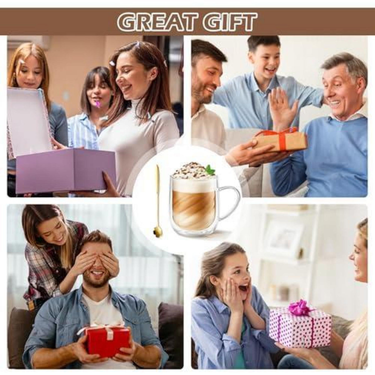 4er Set Doppelwandige Kaffeegläser mit Löffeln – 350ml