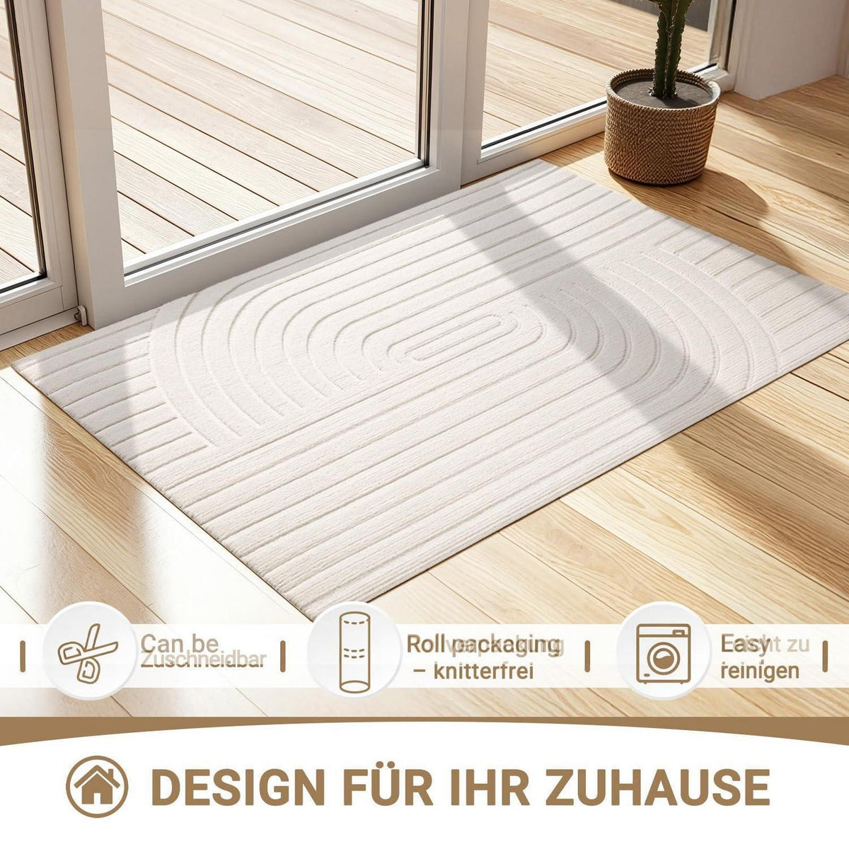 Fußmatte 50x80cm rutschfest – Elfenbein Wirbel
