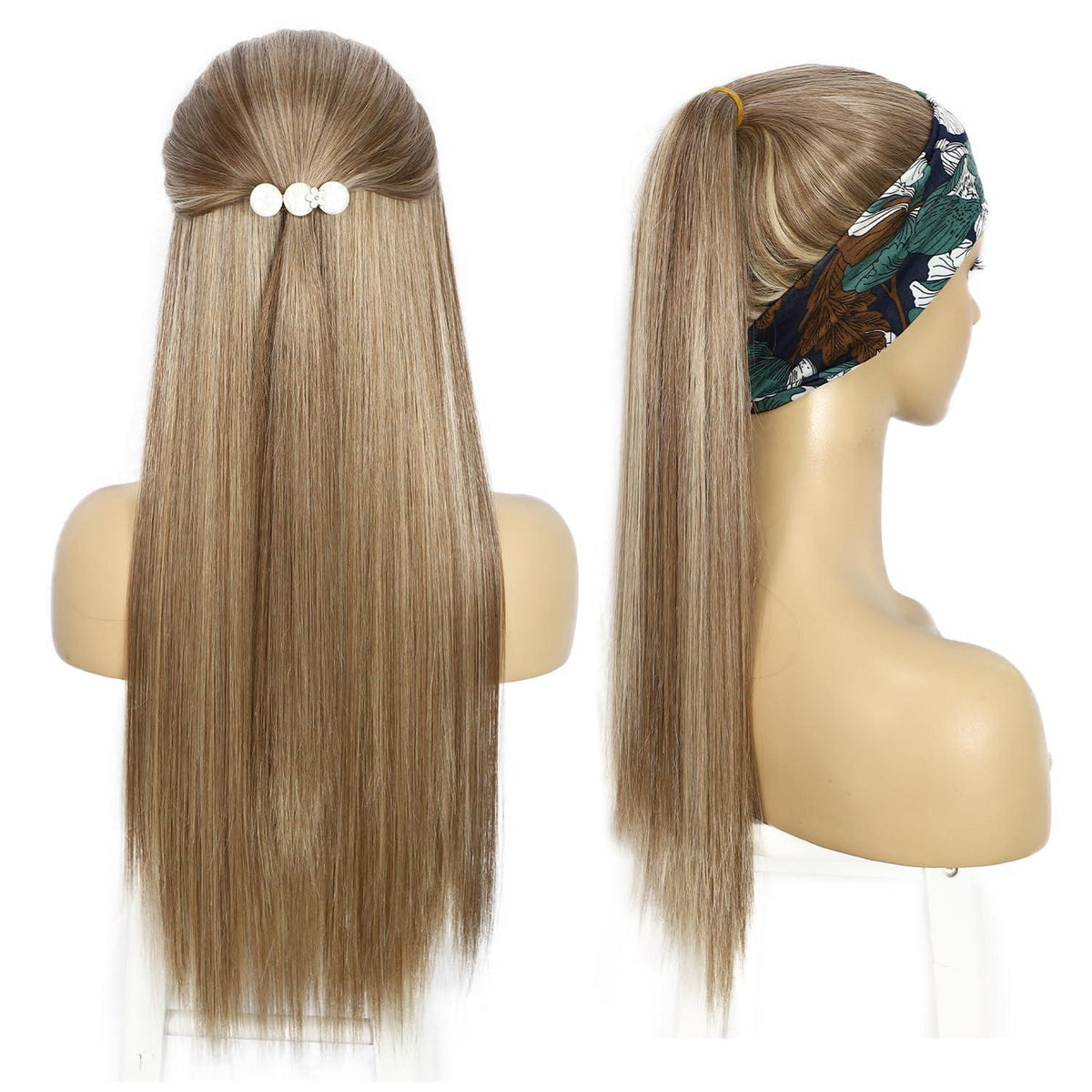 Stirnband Perücke glattes Haar Blond Highlights Synthetisch 26 Zoll