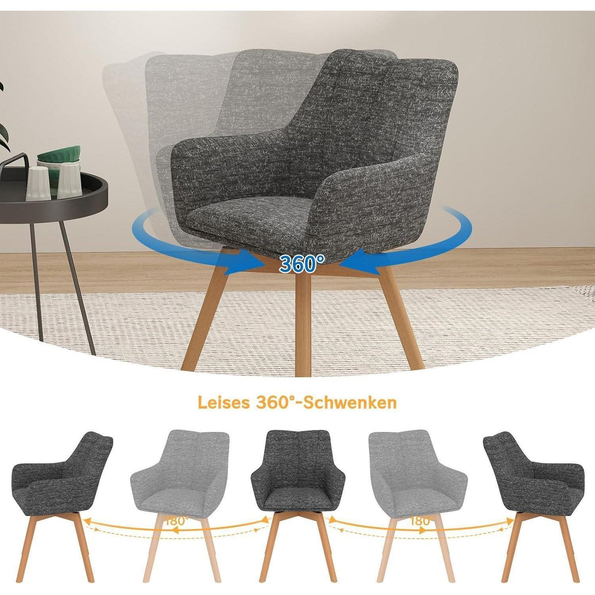 Drehbare Esszimmerstühle 2er Set Grau – Bequeme Polsterstühle