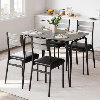 5-teiliges Esszimmer-Set Grau – Kompakt & Platzsparend