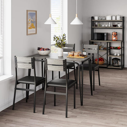 5-teiliges Esszimmer-Set Grau – Kompakt & Platzsparend