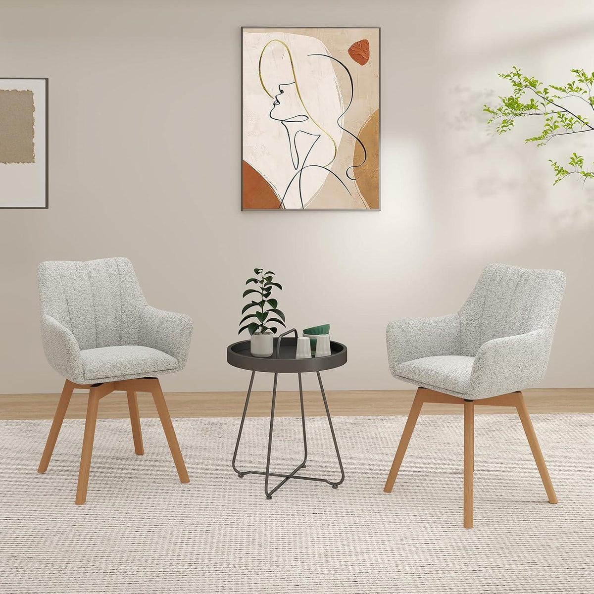 Drehbare Esszimmerstühle 2er Set Beige – Komfortabler Polsterstuhl