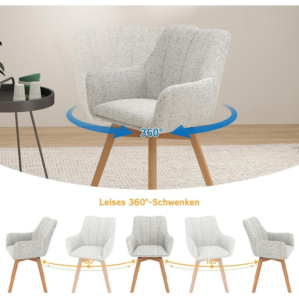 Drehbare Esszimmerstühle 2er Set Beige – Komfortabler Polsterstuhl