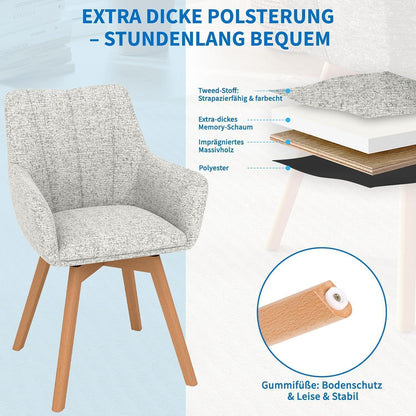 Drehbare Esszimmerstühle 2er Set Beige – Komfortabler Polsterstuhl