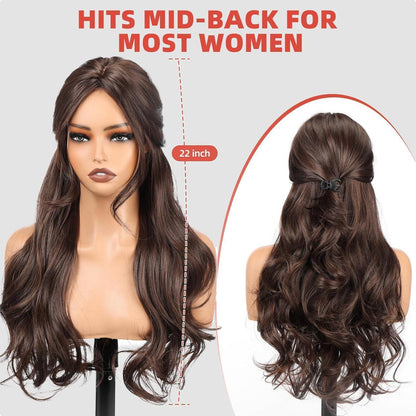 Braune Lockenperücke mit Pony – 56 cm Synthetikhaar