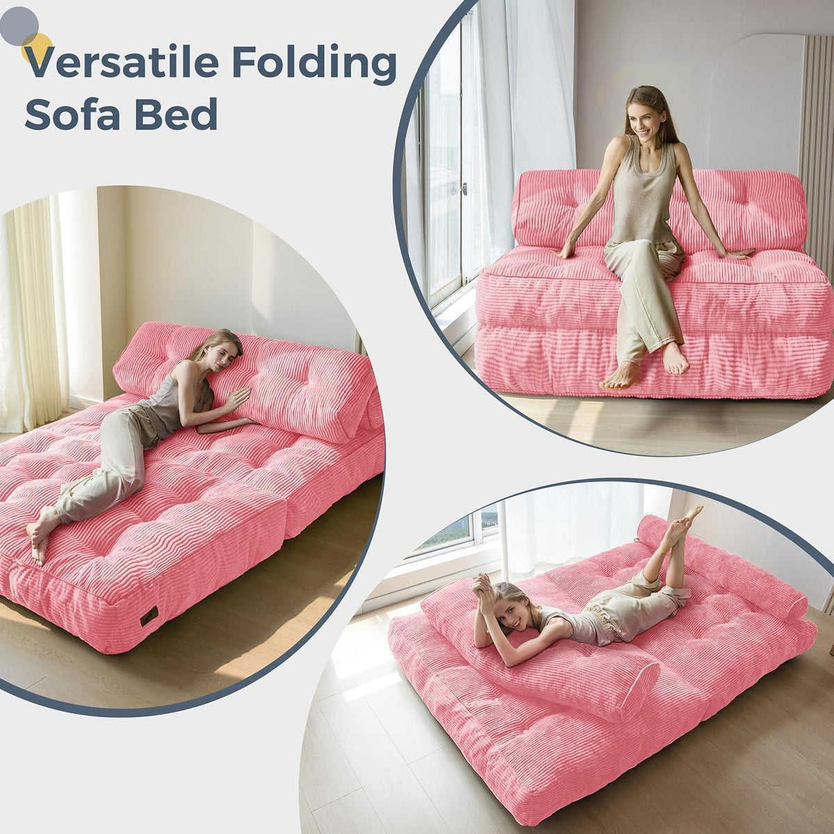 Faltbares Schlafsofa mit Kissen – Komfortables Bodensofa Rosa