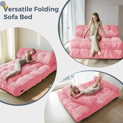 Faltbares Schlafsofa mit Kissen – Komfortables Bodensofa Rosa