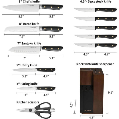 13-teiliges Küchenmesser-Set Edelstahl mit Messerblock & Messerschärfer