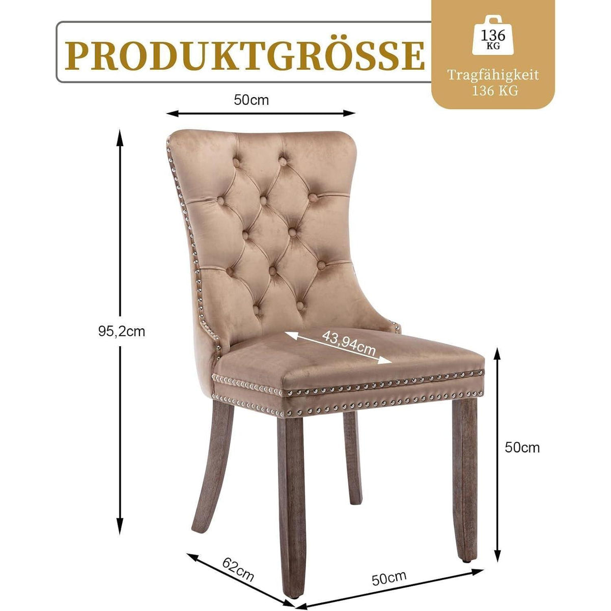 Gepolsterte Esszimmerstühle 2er-Set, Samt & Massivholz