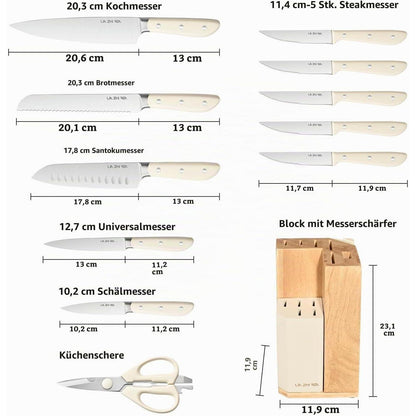 13-teiliges Küchenmesser-Set Edelstahl mit Messerblock & Messerschärfer