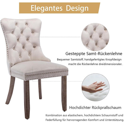 Samt Esszimmerstühle 4er Set mit Massivholzbeinen, Beige