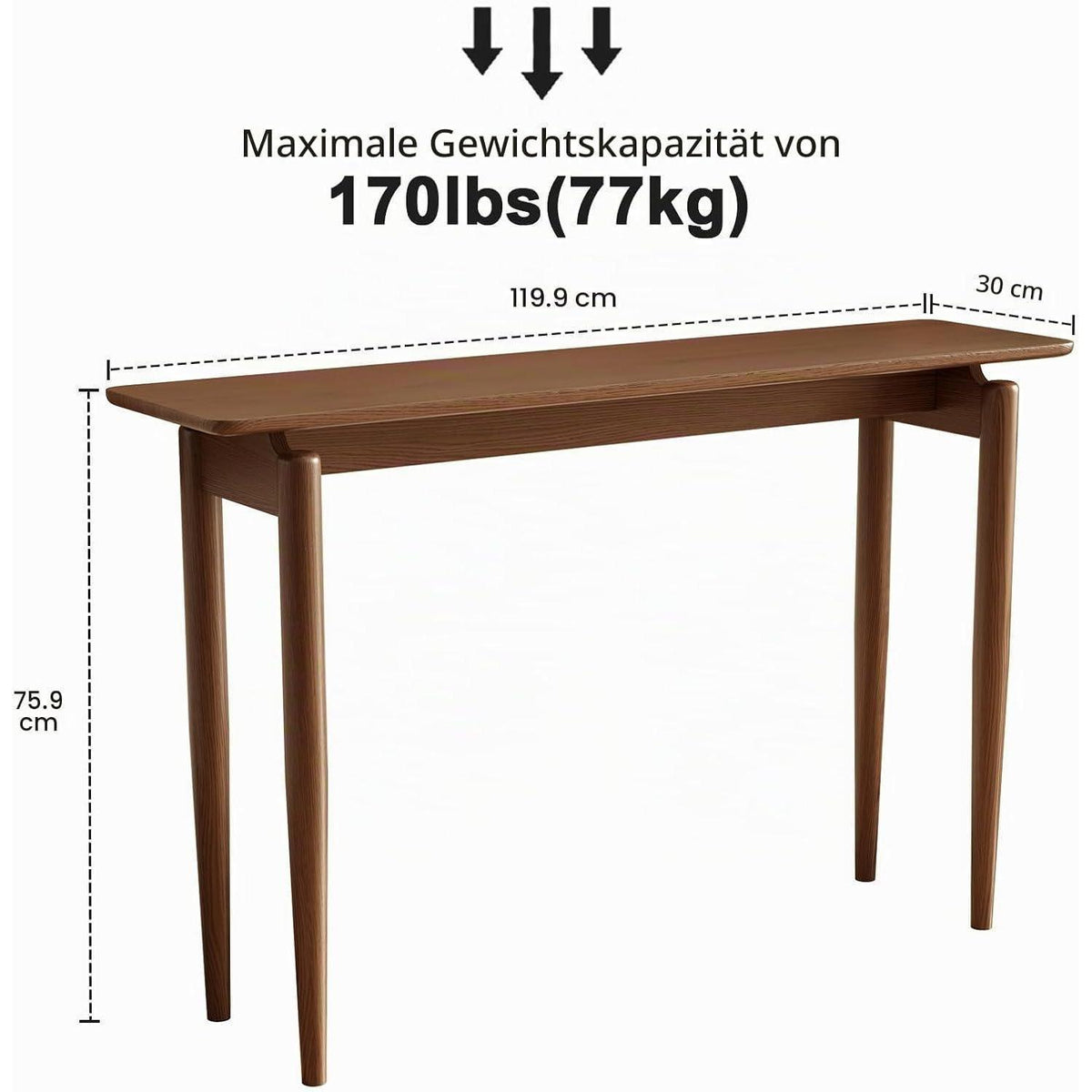 Schmaler Konsolentisch Holz – Walnussbraun, 120x30x76 cm
