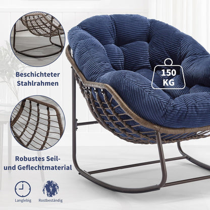 2x Schaukelstuhl-Set Blau - Bequemer Papasan Sessel für Terrasse