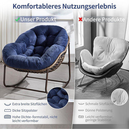2x Schaukelstuhl-Set Blau - Bequemer Papasan Sessel für Terrasse